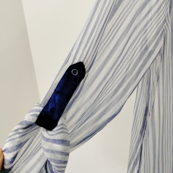 Andree by Unit Button Up Blouse Size Medium Blue Sheer Velvet Trim Embroidered - Picture 6 of 11